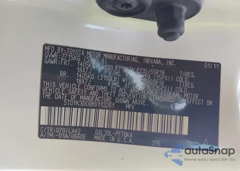 2011 Toyota Sienna Xle from USA, damaged, VIN 5TDYK3DC6BS113261